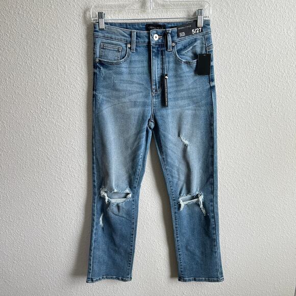 New Kendall & Kylie Icon High Rise Straight Jeans Womens 5/27 Distressed Stretch - Picture 1 of 7